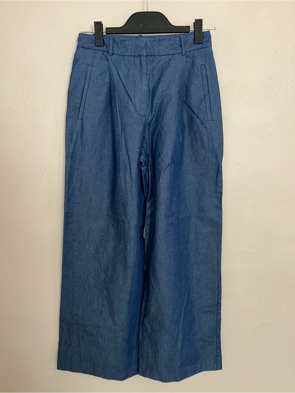 ZARA linen culotte high waist Navy Wide-Leg Pants - Picture 3 of 5